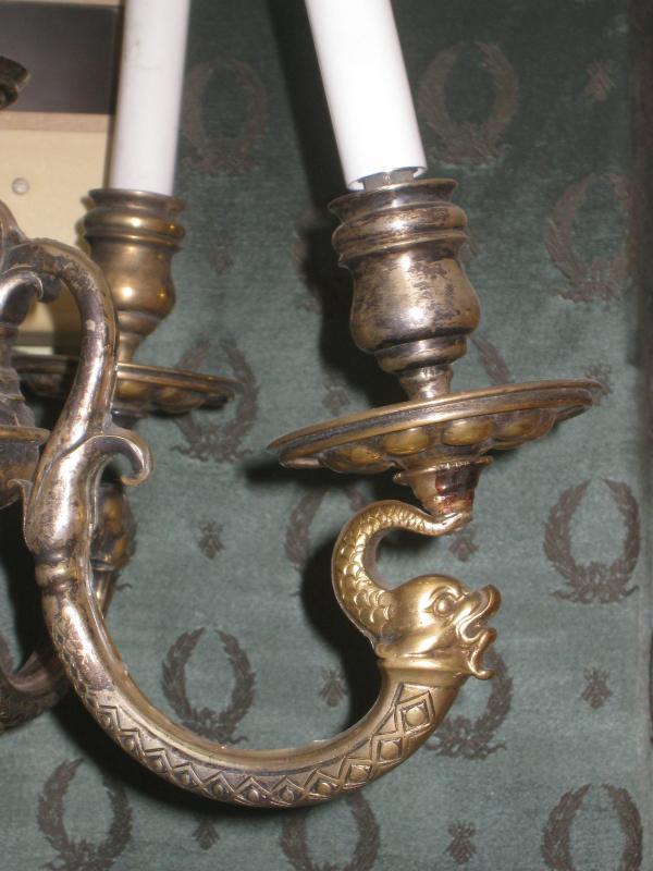 Pair Silvered Bronze Neoclassical Four-Candle Sconces