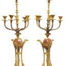 Pair Antique Russian Ormolu Bronze and Marble Candelabra