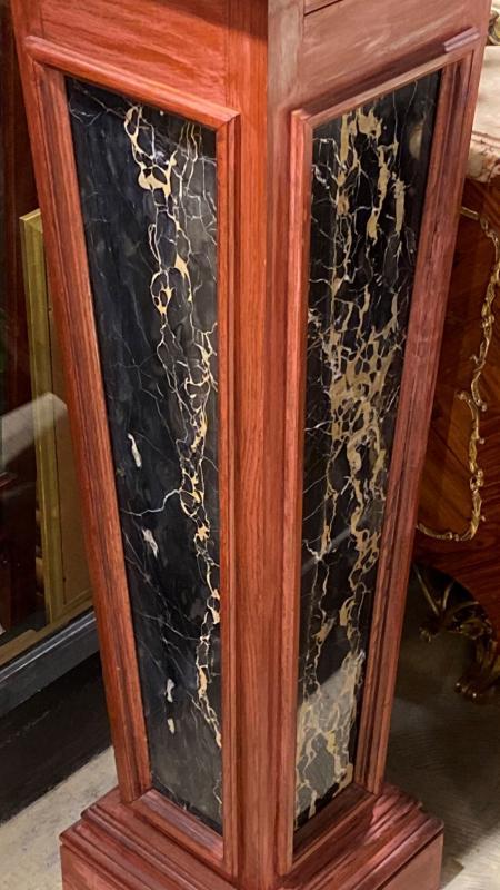 Pair Portoro Black Marble and Wooden Pedestals