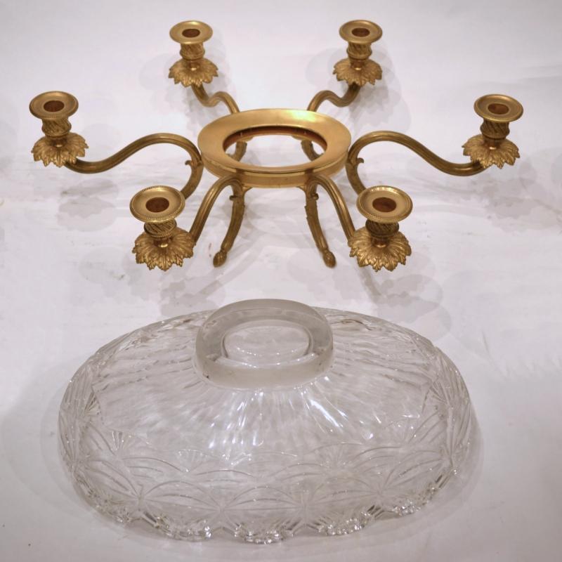 Bronze Centerpiece Candelabra with Cut Glass Crystal Bowl