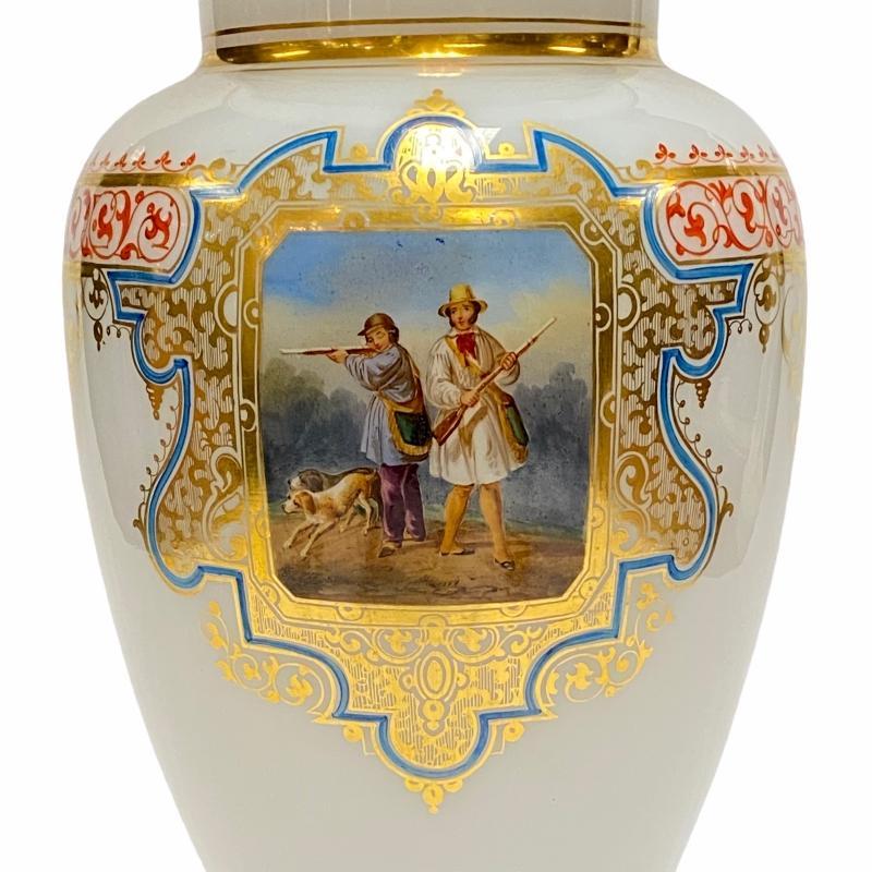 Antique Gilt Glass Vase with Painted Hunting Scene