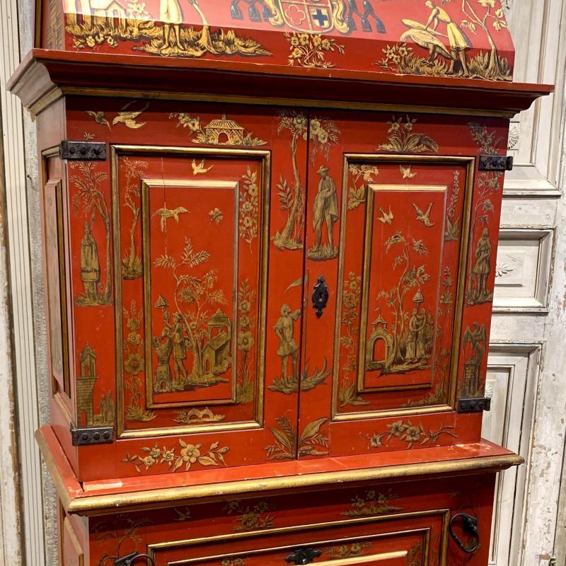 Chinoiserie Japanned Vermillion Red Cupboard Cabinet