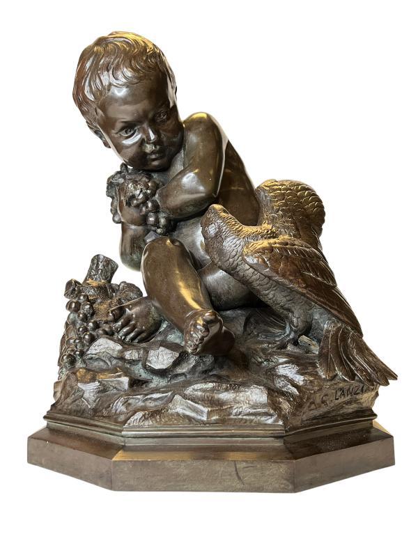 Antonio Giovanni Lanzirotti (1839-1911) Boy and Parrot with Grapes