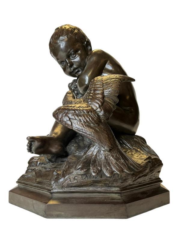 Antonio Giovanni Lanzirotti (1839-1911) Boy and Parrot with Grapes