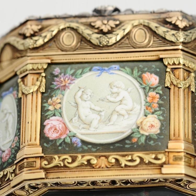 Louis XVI 22K Gold Diamond Encrusted Snuff Box Decorated by Charles-Jacques de Mailly (1740-1817)