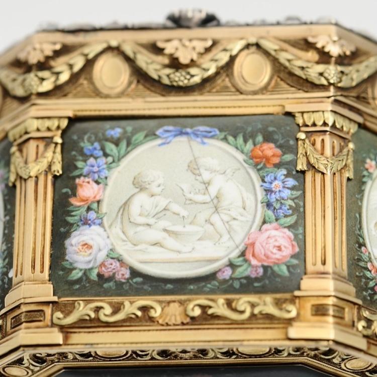 Louis XVI 22K Gold Diamond Encrusted Snuff Box Decorated by Charles-Jacques de Mailly (1740-1817)