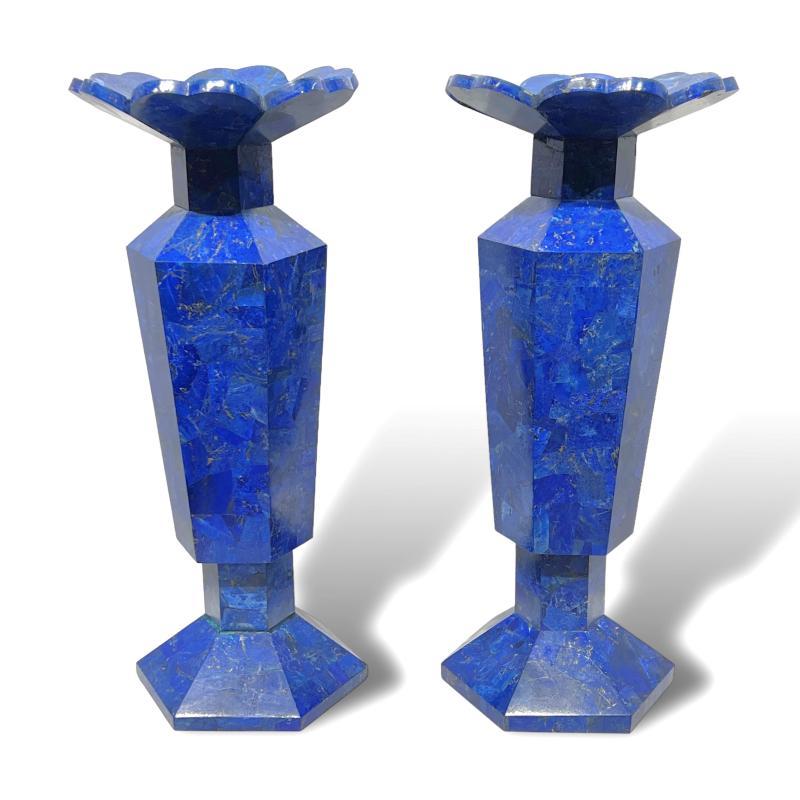 Pair Large Vintage Lapis Lazuli Stone Vases