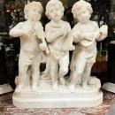 Antique Italian Carved Marble Sculpture of Putti Musicians