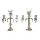 Pair Antique Rock Crystal Bronze Candelabra