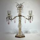 Pair Antique Rock Crystal Bronze Candelabra