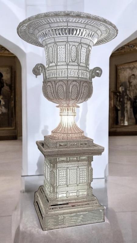 Pair Monumental Italian Cut Glass and Beaded Glass Campana Form Vases / Floor Lamps / Torchieres -- 63 in, 159 cm