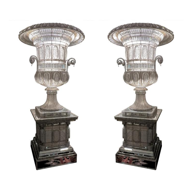 Monumental Italian Crystal Glass Campana Form Floor Lamps -- 65 in, 165 cm