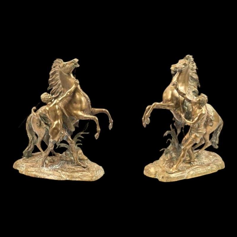 Pair Antique 19th Century Marly Horse Bronze Sculptures
