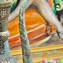 Antique Kashmiri Minakari Enamel Inlaid Kahwa Ewer and Plate Set