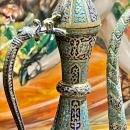 Antique Kashmiri Minakari Enamel Inlaid Kahwa Ewer and Plate Set