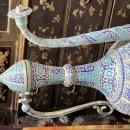 Antique Kashmiri Minakari Enamel Inlaid Kahwa Ewer and Plate Set