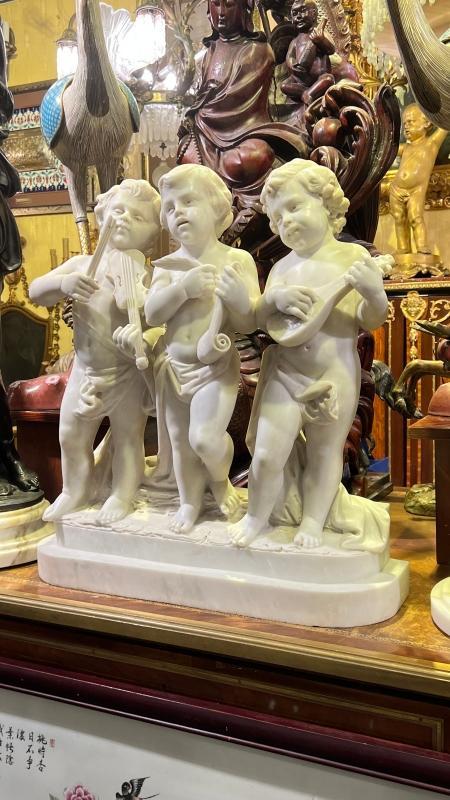 Antique Italian Carved Marble Sculpture of Putti Musicians