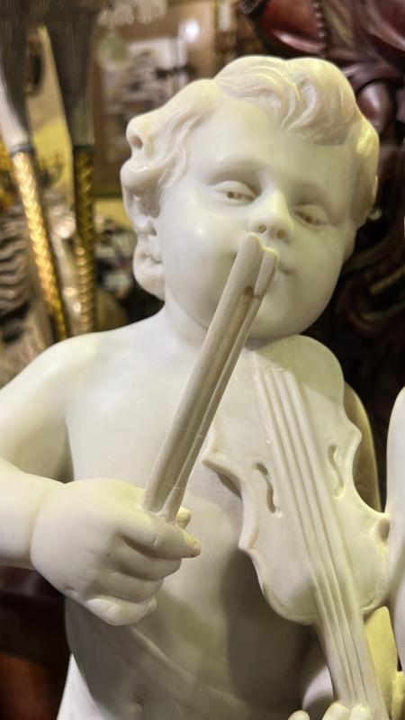 Antique Italian Carved Marble Sculpture of Putti Musicians