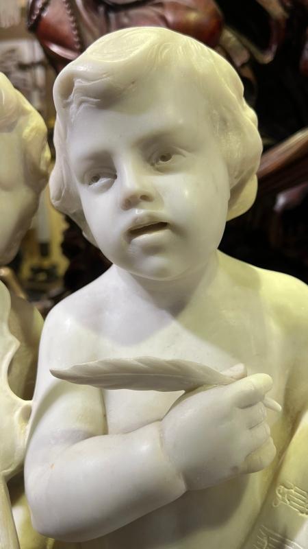 Antique Italian Carved Marble Sculpture of Putti Musicians