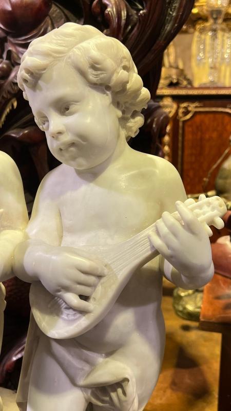 Antique Italian Carved Marble Sculpture of Putti Musicians