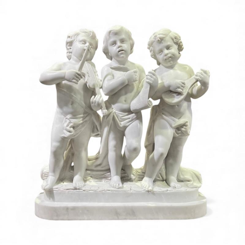 Antique Italian Carved Marble Sculpture of Putti Musicians