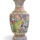 Pair Monumental Chinese Cloisonne Vases with Peacocks and Chrysanthemum