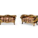 Pair Victorian English Parcel Gilt Ebonized Papier Mache Settees