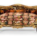 Pair Victorian English Parcel Gilt Ebonized Papier Mache Settees