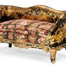 Pair Victorian English Parcel Gilt Ebonized Papier Mache Settees