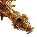 Vintage Gem-set 18k Gold Cross Pendant with Rubies and Emeralds