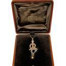French Leroy et Fils Diamond Enameled Gold and Porcelain Ballerina Dancer Pendant Necklace