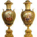 Pair Antique Sevres Style Ormolu Bronze Mounted Urns