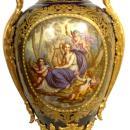 Pair Antique Sevres Style Ormolu Bronze Mounted Urns