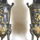 Pair French Neo-Grecian Greek Revival Bronze Amphora Vases After Ferdinand Levillain