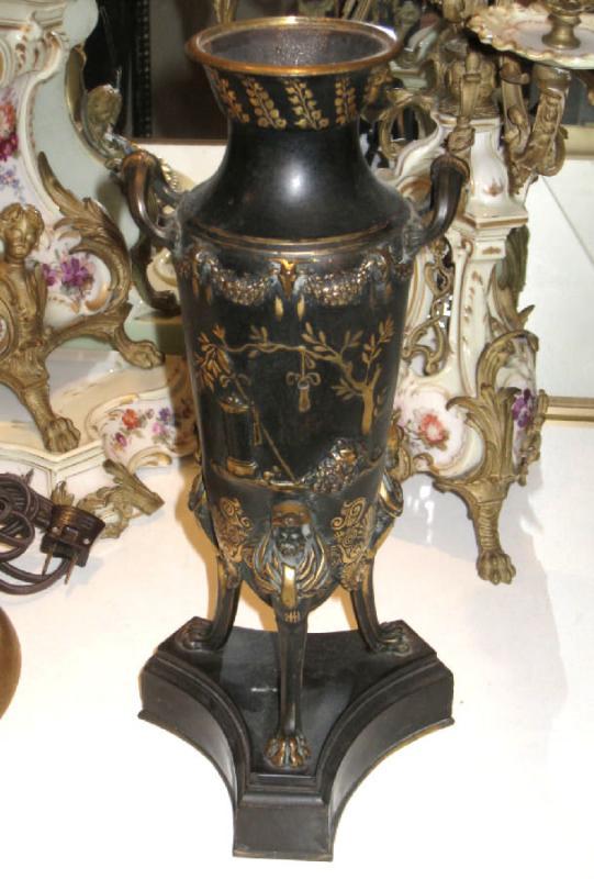 Pair French Neo-Grecian Greek Revival Bronze Amphora Vases After Ferdinand Levillain