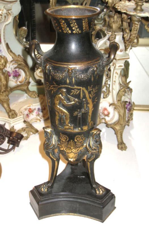 Pair French Neo-Grecian Greek Revival Bronze Amphora Vases After Ferdinand Levillain