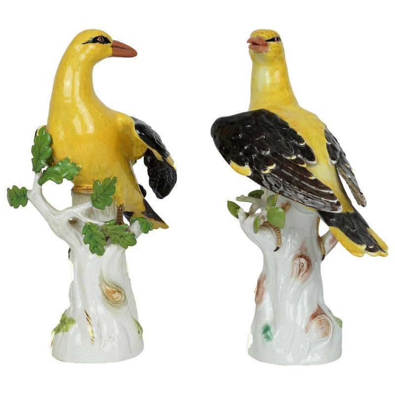 Pair Vintage Meissen Porcelain Bird Figurines