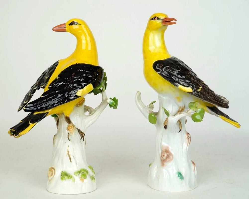 Pair Vintage Meissen Porcelain Bird Figurines