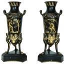 Pair French Neo-Grecian Greek Revival Bronze Amphora Vases After Ferdinand Levillain