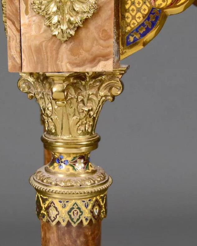 Antique Champleve Enamel Brown Onyx Side Table in Orientalist Style