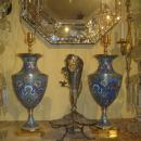 Pair Vintage French Champleve Enamel Bronze Table Lamps