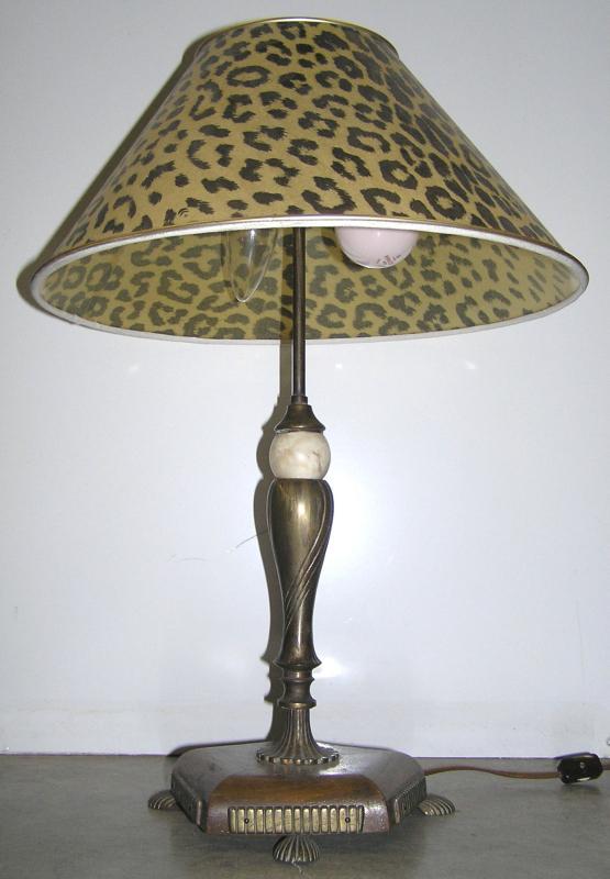 Art Deco Bronze Marble and Wooden Table Lamp