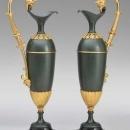 Pair Antique French Empire Patinated & Gilt Bronze Ewers Urns in Manner of Andre-Antoine Ravrio