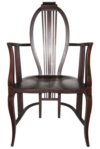 British or Austrian Arts & Crafts Mahogany Armchair