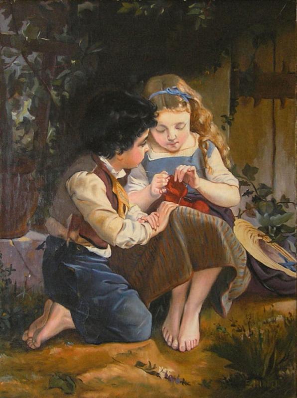 Le Leçon de Tricot ( Special Moment ) After Emile Munier (1840-1895)