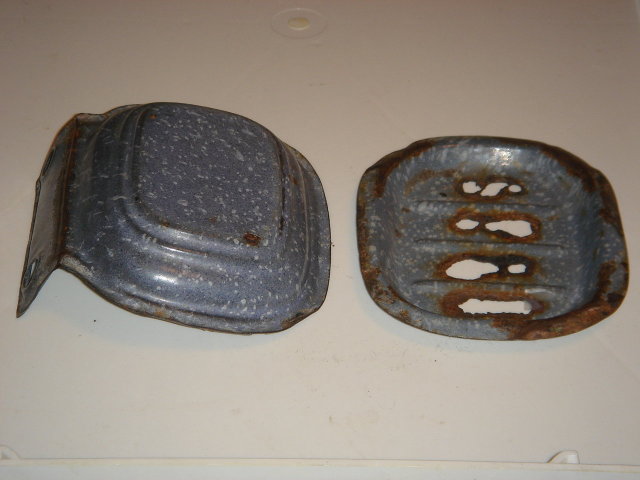 Antique Circa 1880's Blue Grey GRANITEWARE 2pc SOAP DISH ~ Mounts on the Wall  ~ from British Columbia Historical COAL MINER'S Cabin ~ Artifact