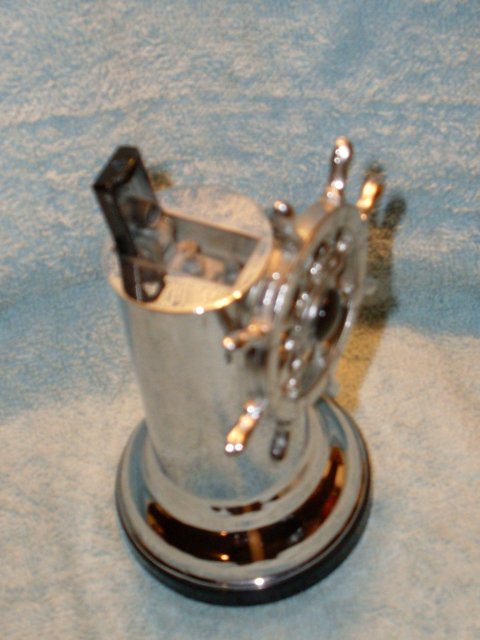 Nautical _Most unusal to Find in Mint Condition: Chrome SHIPS WHEEL Lighter. Circa 1952 _Owners bought at time of visit on The Delta Queen Paddlewheeler U.S.A. Note: Black Ring on Base Rare Find. 