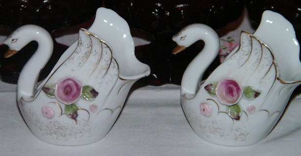 Pair Ucagco Japan Swans Candle Holders
