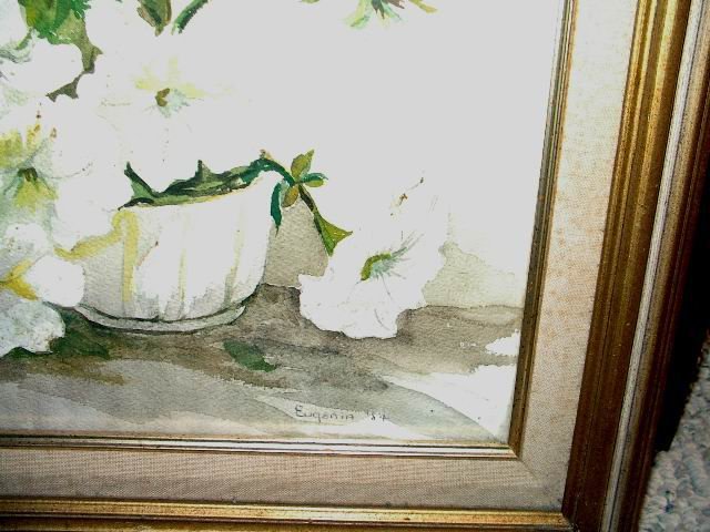 Watercolor Signed by Eugenia '84 White Petunias