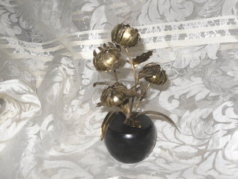 Vintage Metal Flower Sculpture w/Wood Base